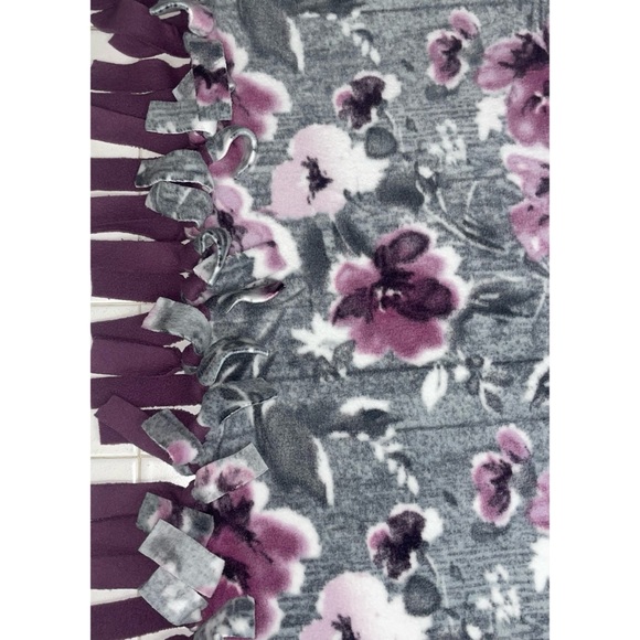 Purple and Gray Floral Handmade Tie Fleece Blanket main image 6